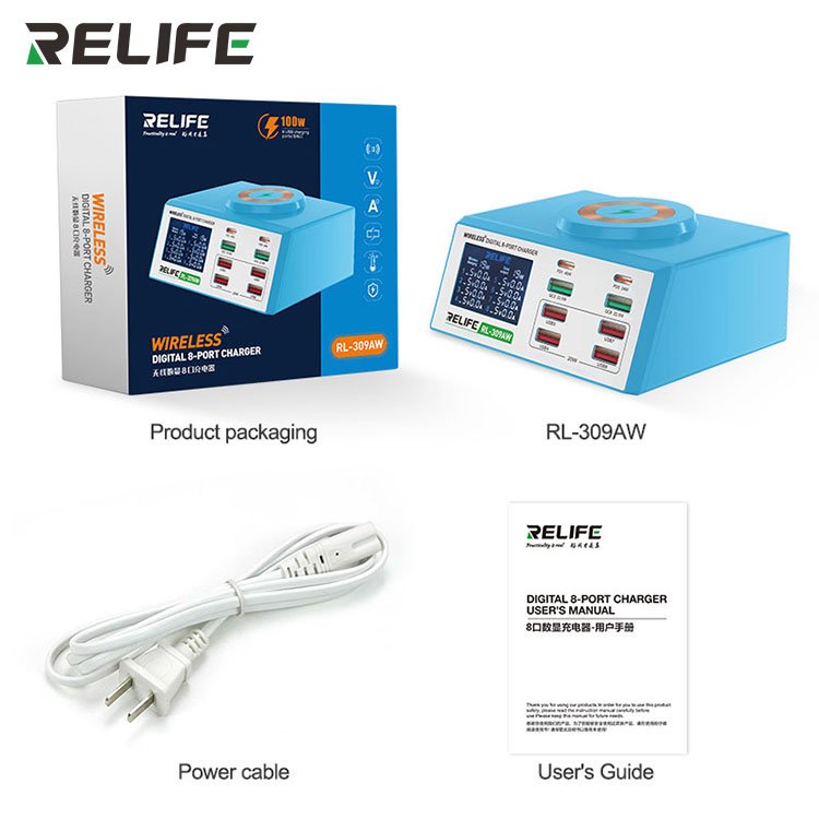 RELIFE RL-309AW Wireless digital display 8-port charger 100W