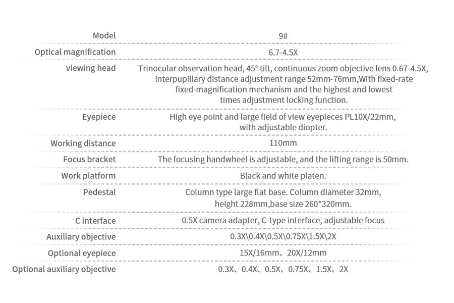 Soptop 9# 6.7-4.5X 150mm 360° Adjustable Trinocular Microscope with Aluminum Alloy Big Base