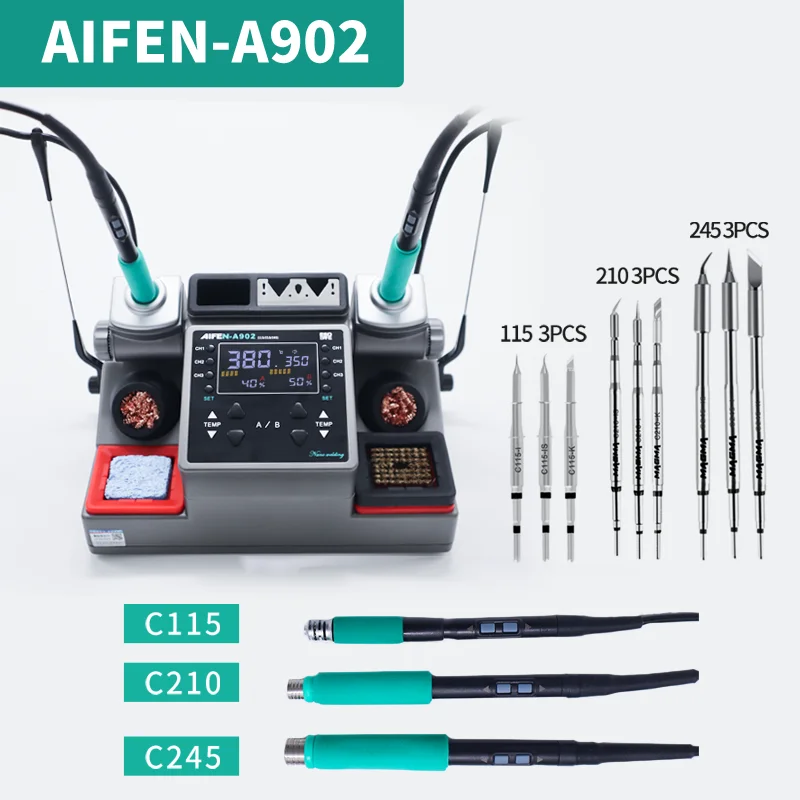 AIFEN A902 Soldering Station C115 C210 C245 Double Station Welding Rework Station