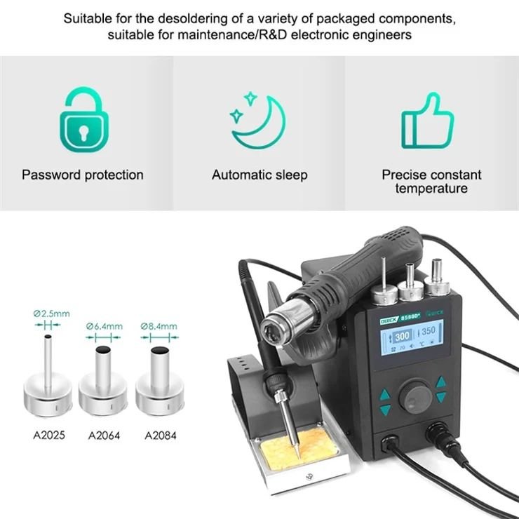 QUICK 8586D+ 800W Intelligent Encoder Step-Less Speed Regulation Hot Air Gun Soldering Station