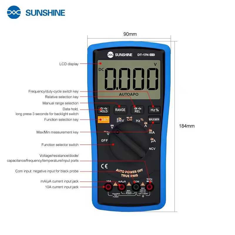 SUNSHINE DT17N V2.0 Auto Range LCD Display Multimeter