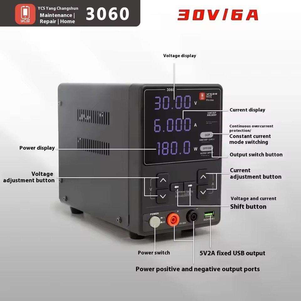 YCS 3060 Power Supply 30V 6A 180W High-Power for Mobile Phones Maintenance DC Ammeter Burning Machine Short Circuit Repair tools
